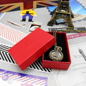 Vintage bronze Eiffel Tower pocket watch necklace with red textured jewelry gift box