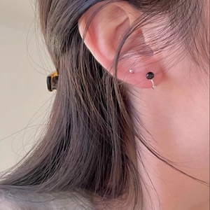 Minimalist 925 sterling silver crystal stud earrings featuring black round disc design