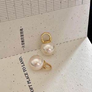 Elegant 925 sterling silver gold hoop earrings with large white pearl pendants