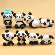 Set of 8 cute miniature resin panda figurines with various poses for desktop decoration