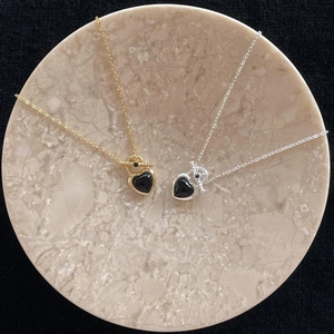 Elegant 925 sterling silver heart necklaces with black onyx in gold and silver finishes