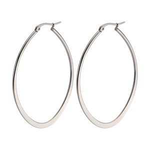 Fashionable oversized oval hoop earrings in silver metal with geometric minimalist design