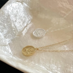 925 Sterling Silver Necklace With Swallow Bird Oval Coin Pendant Star Relief Vintage Korean Style Jewelry For Women