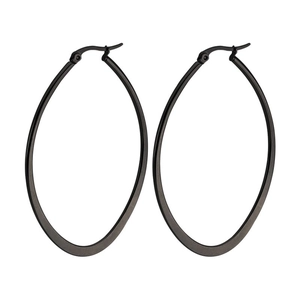 Fashionable matte black oversized oval hoop earrings with minimalist geometric design