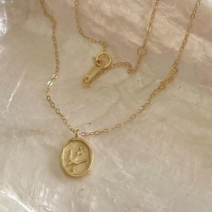 Minimalist 925 sterling silver swallow bird coin necklace with gold plated finish