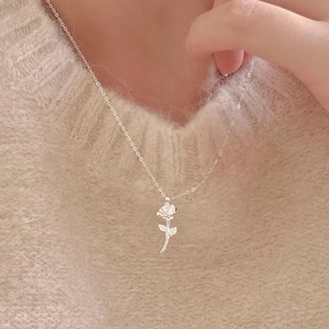 Rose Flower Pendant Necklace 925 Sterling Silver 18K Gold Plated Elegant 3D Floral Design Jewelry For Women