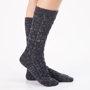 Thick cable knit Christmas crew socks in marled grey with textured thermal wool finish