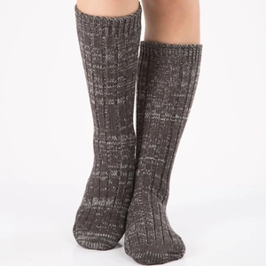Thick knit dark grey mixed color thermal cabin socks with ribbed texture for winter comfort