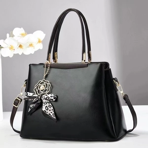 Women PU Leather Shoulder Bag Large Capacity Top Handle Crossbody Purse With Flower Artificial Pearl Charm And Leopard Print Bow