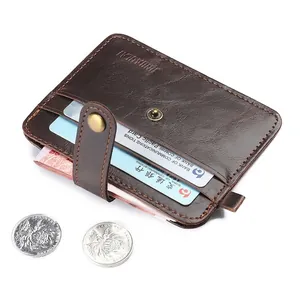 Men PU Leather Card Holder Mini Wallet Vintage Snap Button Credit Card Case Ultra Thin Retro Small Purse For Daily Use