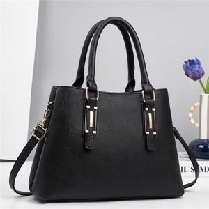 Women Lychee Pattern PU Leather Handbag Fashion Shoulder Crossbody Bag With Double Handles And Gold Hardware