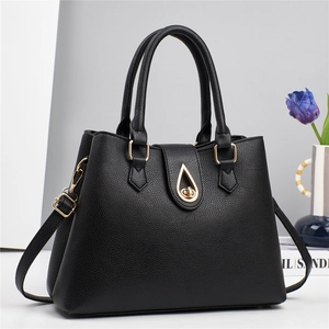 Borsa A Mano Da Donna In Pelle PU Trama Litchi Borsa A Tracolla Grande Capacità Serratura Dorata Stile Minimalista Urbano