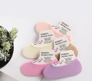 Stack of thin velvet candy-colored low-cut socks with anti-slip silicone and card packing