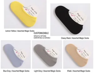 Assorted candy-colored invisible velvet low-cut socks in yellow, black, blue, and gray