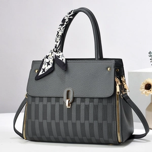 Borsa A Mano Donna Tracolla Pelle PU Decorazione Sciarpa Pied De Poule Trama Litchi Motivo Intrecciato Moda Retro