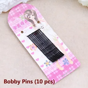 Set of 10 black wavy metal bobby pins on floral paper card, stylish hair accessories