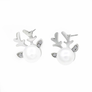Boucles d'Oreilles Clous en Künstliche Perle Bois de Renne de Noël Alliage Micro-Incrusté Strass Tête de Cerf Élégantes Boucles d'Oreilles Festives pour Femmes Bijoux