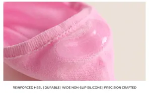 Detail of reinforced heel and wide anti-slip silicone grip on pink velvet invisible socks