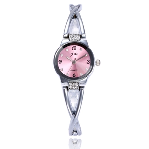 Orologio a bracciale da donna al quarzo con quadrante rosa e cinturino in metallo argento