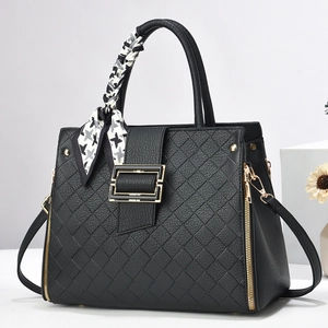 Sac À Main Élégant Pour Femmes En Cuir PU Tissé Matelassé Sac À Épaule Avec Foulard Décoratif Et Boucle Métallique