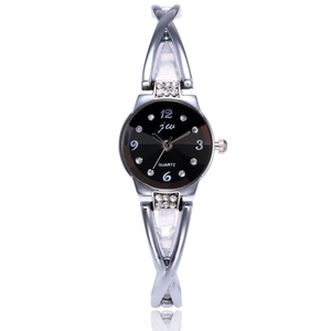 Orologio da donna rigido argento con quadrante nero e indici in cristallo
