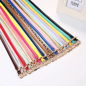 Slim fashion belts for women in multiple colors with elegant gold D-ring buckles