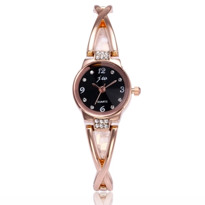 Orologio da donna al quarzo oro rosa con quadrante nero e cinturino in acciaio con cristalli