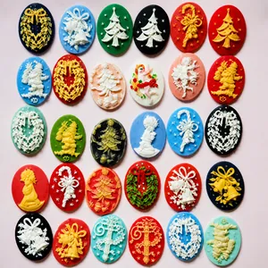 Flatback resin charms set with Christmas relief designs for DIY crafts and accessories