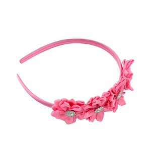 Serre-tête fleur rose fait main avec strass sur satin pour accessoires cheveux filles