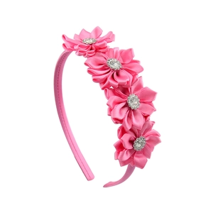 Serre-tête en Satin à Fleurs Faites Main pour Enfants Avec Strass Bandeau Décoratif pour Filles Fête d'Anniversaire Mariage Accessoires de Cheveux