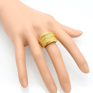Vintage gold wide braided stainless steel ring with multi-layer textured design for women