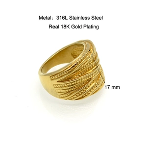 18K gold plated stainless steel rope textured ring with a 17mm wide braided design