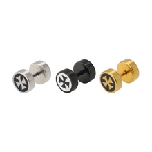 Stud earrings in silver, black and gold with engraved cross patterns in high-grade steel