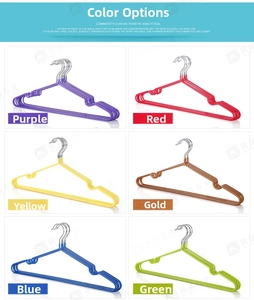 Detailed grid showing non-slip metal hangers in purple, red, yellow, gold, blue and green
