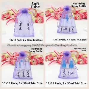 Purple organza drawstring bags set with PET plastic spray bottles in various sizes