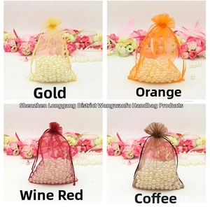 Organza drawstring gift bags in gold, orange, wine red, and coffee brown colors