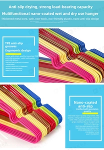 Close-up of non-slip notched hangers with thickened metal core in multiple vibrant colors