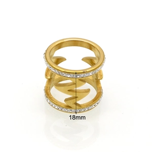 Fashionable 18mm wide double layer gold ring with lightning design and cubic zirconia
