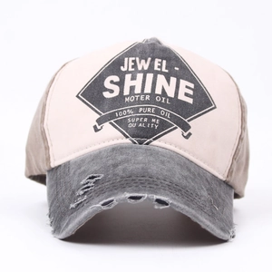 Vintage washed baseball cap with distressed brim and JEWEL-SHINE embroidery details