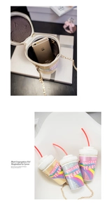 Internal view of rainbow sequin bucket bag showing phone storage and unicorn pattern