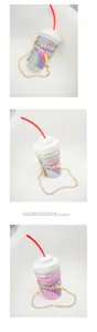 Detailed view of creative soda cup sequin bags with unicorn tears text and chain straps