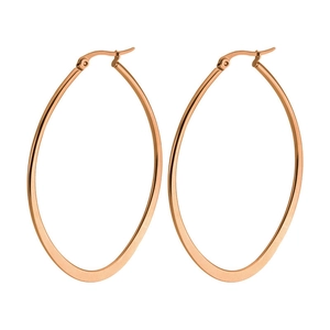 Minimalist large oval hoop earrings in polished rose gold finish for a retro fashion look