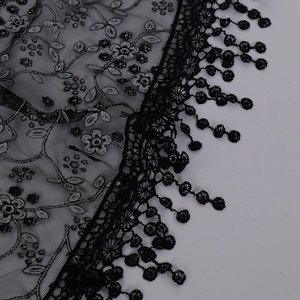 Floral lace triangle headscarf with black embroidery and hanging petal charms