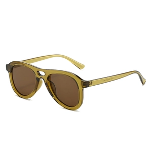 Occhiali da sole aviator a doppio ponte con montatura verde oliva e lenti marroni
