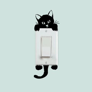 3D black cat wall sticker decoration for light switch on a mint green background