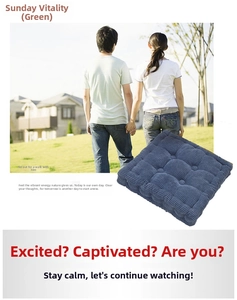 Thick blue corduroy chair cushion with nine-point positioning stitching for extra comfort