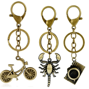 Vintage Zinc Alloy Keychain Antique Bronze Nautical Anchor Rudder Camera Bicycle Lobster Clasp Key Ring Charm For Men Women