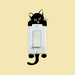 Minimalist black cat silhouette light switch wall sticker made of self-adhesive PVC vinyl