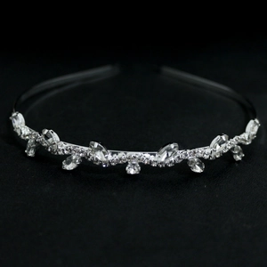 Elegant Leaf Vine Rhinestone Zinc Alloy Headband Silver Hair Hoop Wedding Bridal Sparkly Hairbands For Women
