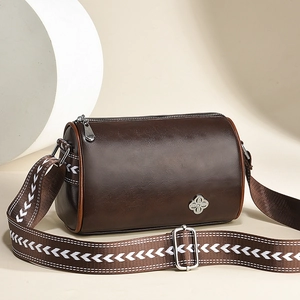 Damen Zylinder Umhängetasche PU Leder Zylindrische Schultertasche Mit Breitem Gemustertem Gurt Floralem Metalldekor Mode Retro Minimalistisch